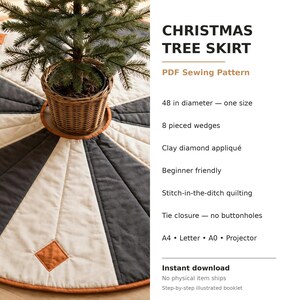 Christmas Tree Skirt Sewing Pattern, PDF Quilted Tree Skirt Pattern, 48 Inch