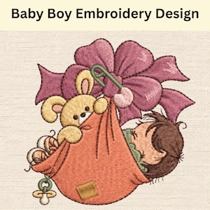 Baby boy Embroidery Design, Newborn Swaddle with Bunny and Pink Bow, Machine Embroidery file , digital pattern