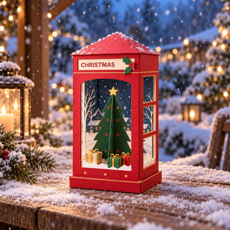 Christmas Telephone Booth Papercraft Template PDF, 3D Paper Christmas ...
