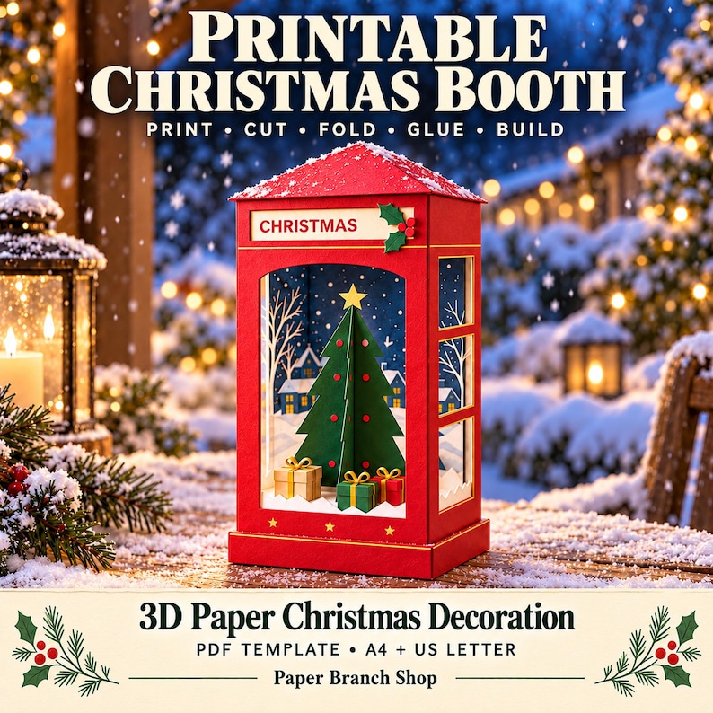 Christmas Telephone Booth Papercraft Template PDF, 3D Paper Christmas ...