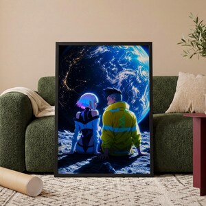 Anime-parposter, väggkonst med jorden från månen, sci-fi-rymdtryck, anime-rumsdekor, affisch med stjärnskådarpar, anime-fangåva, rymdkonst