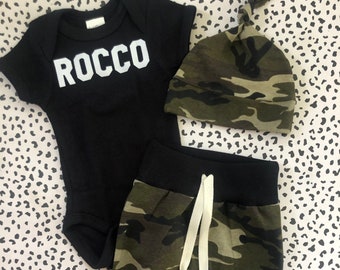 Newborn Boy Coming Home Outfit, Camo Newborn Boy coming home outfit, newborn boy take home outfit, custom name newborn, camouflage