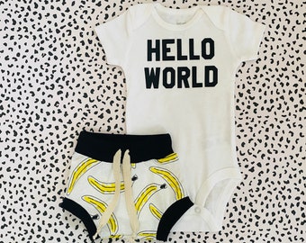 Banana bummies newborn girl boy hello world coming home outfit summer, Baby girl coming home outfit, newborn boy take home outfit,