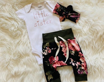 Little Sister Newborn Take Home Outfit / floral Newborn Girl coming Home Outfit / Newborn Floral Outfit// Preemie take home outfit
