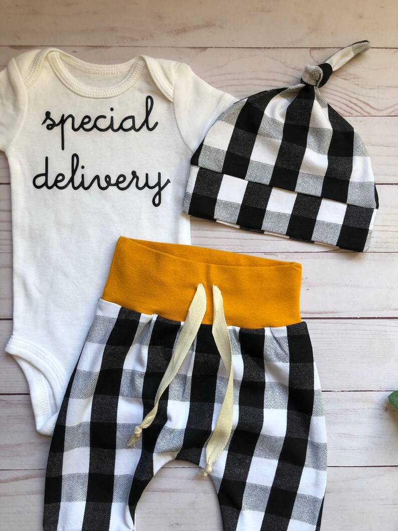Newborn Boy Coming Home Outfit Buffalo Plaid Mustard Newborn Etsy