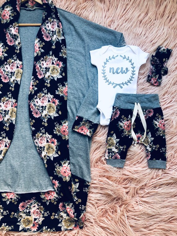 matching robe and newborn outfit