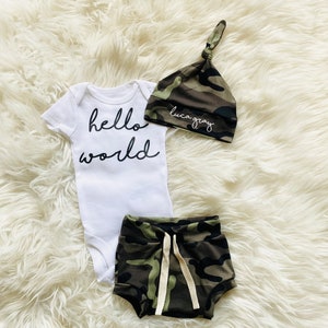 Camo bummies, newborn boy name coming home outfit summer, Baby boy coming home outfit, newborn boy take home outfit, image 4