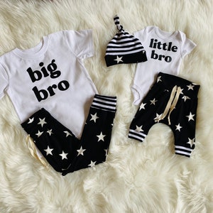 Big Brother Little Brother Outfits, Little Brother Coming Home Outfit Set, Grey Monochrome Take Home Outfit, Brothers Set, Newborn Boy Set