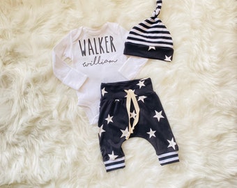 Newborn Boy Coming Home Outfit, Star black and white Newborn Boy coming home outfit, Baby Brother newborn boy take home outfit, preemie