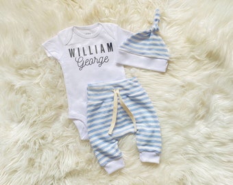 baby blue boy coming home outfit, striped newborn Boy Coming Home Outfit, newborn Boy outfit, onesie newborn boy take home