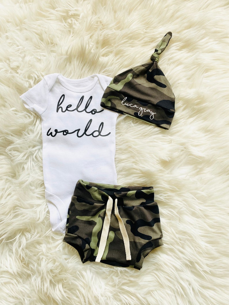 Camo bummies, newborn boy name coming home outfit summer, Baby boy coming home outfit, newborn boy take home outfit, image 2