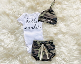 Camo bummies, newborn boy name coming home outfit summer, Baby boy coming home outfit, newborn boy take home outfit,