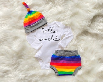 Rainbow baby, pride newborn, rainbow bummies newborn girl boy hello world coming home outfit summer, Baby girl, newborn boy take home outfit