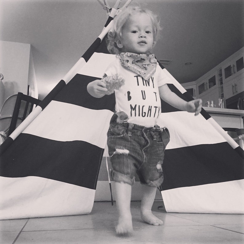 Tiny But Mighty Hand Stamped Onesie Bodysuit Cute Preemie Onesie TeePee Shirt Stylish Clothes Hipster Baby Modern Baby