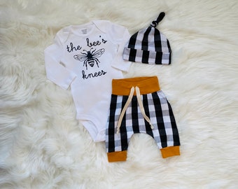 Bee onesie, The bees knees outfit baby boy girl, bumble bee newborn baby boy, thanksgiving onesie, baby outfit, bee baby clothing