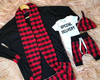 Boys Mommy and Me Newborn Buffalo Plaid Boys Take Home Outfit / Newborn Boy Coming Home Outfit / Newborn Plaid Outfit //  Hosptial Clothing