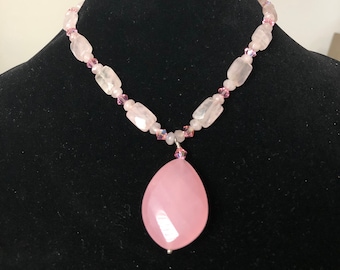 Rose Quartz Pendant Necklace: Sterling Silver Clasp, Healing Gemstone