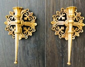 Vintage Syroco Gold Gilt Wall Sconces Single Candle Holder Pair Antique Ornate Carved Gold Candle Holders Set