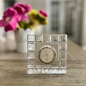 Waterford Crystal Clock Marquis by Waterford Small Square Tabletop Desk Mantel Bedside Crystal Clock White & Silver Dial