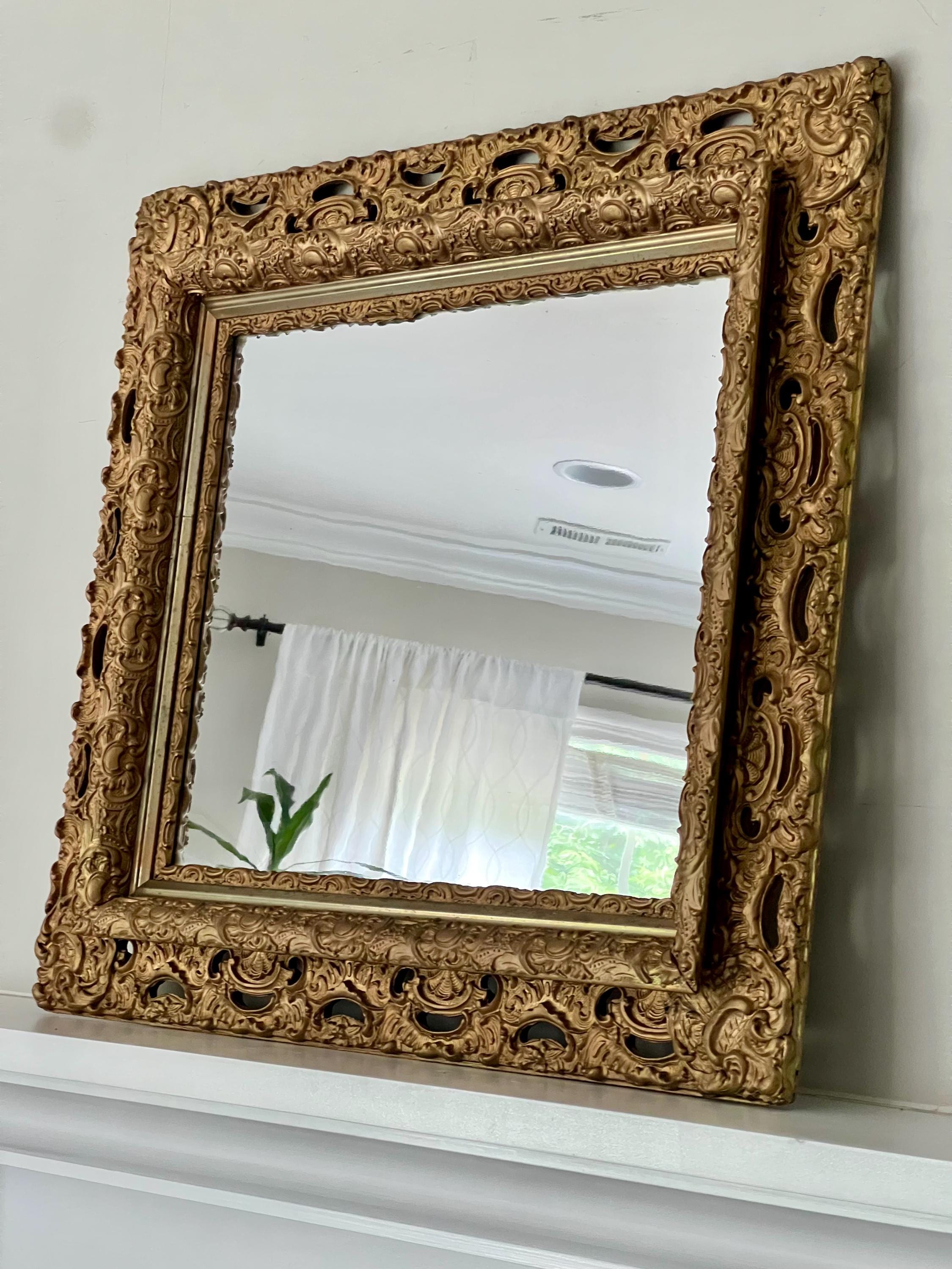 木製　額縁 ガラス　ヴィンテージ　約131×77.5センチ Vintage Ornate Gold Gilt Mirror: Carved Wood Frame, 35
