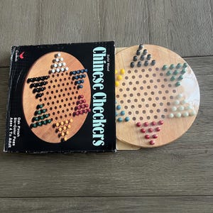 Vintage Chinese Checkers Solid Wood Chinese Checkers Games Board Unused Original Packaging Unique Wooden Peg Pieces Cardinal Made in Taiwan