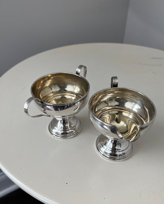 Sterling Silver Sugar Bowl Creamer Set Gold Wash Vintage Sugar