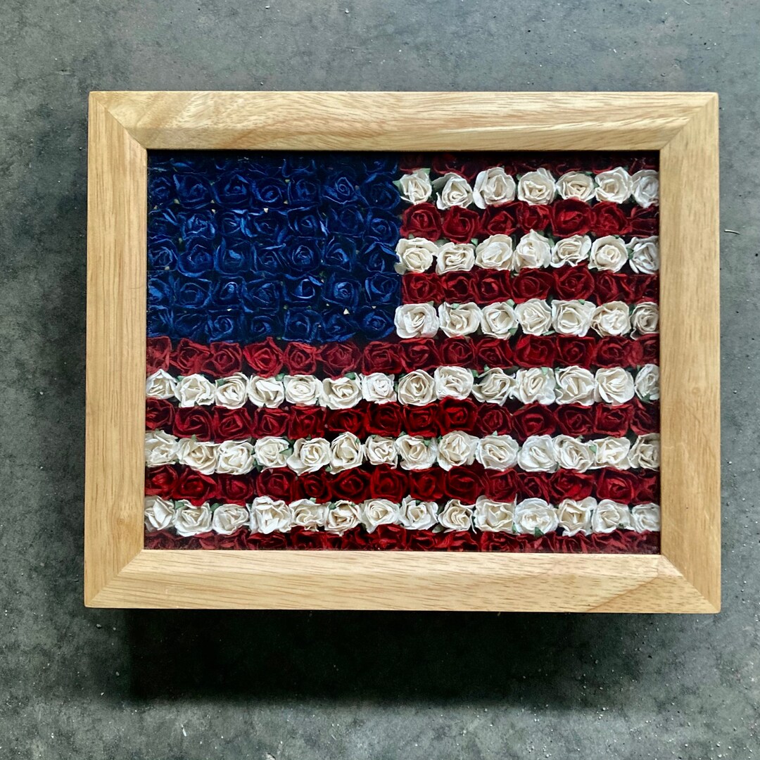 American Flag Art Red White & Blue Roses Flag Decor Handmade Etsy