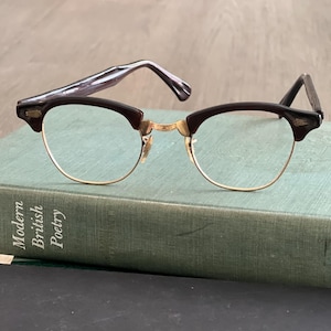 Vintage Cat Eye Eyeglasses Brown & Gold Genuine 12 Carat Gold Filled Glasses 1960&#39;s RISO Cat Eye Eyeglasses