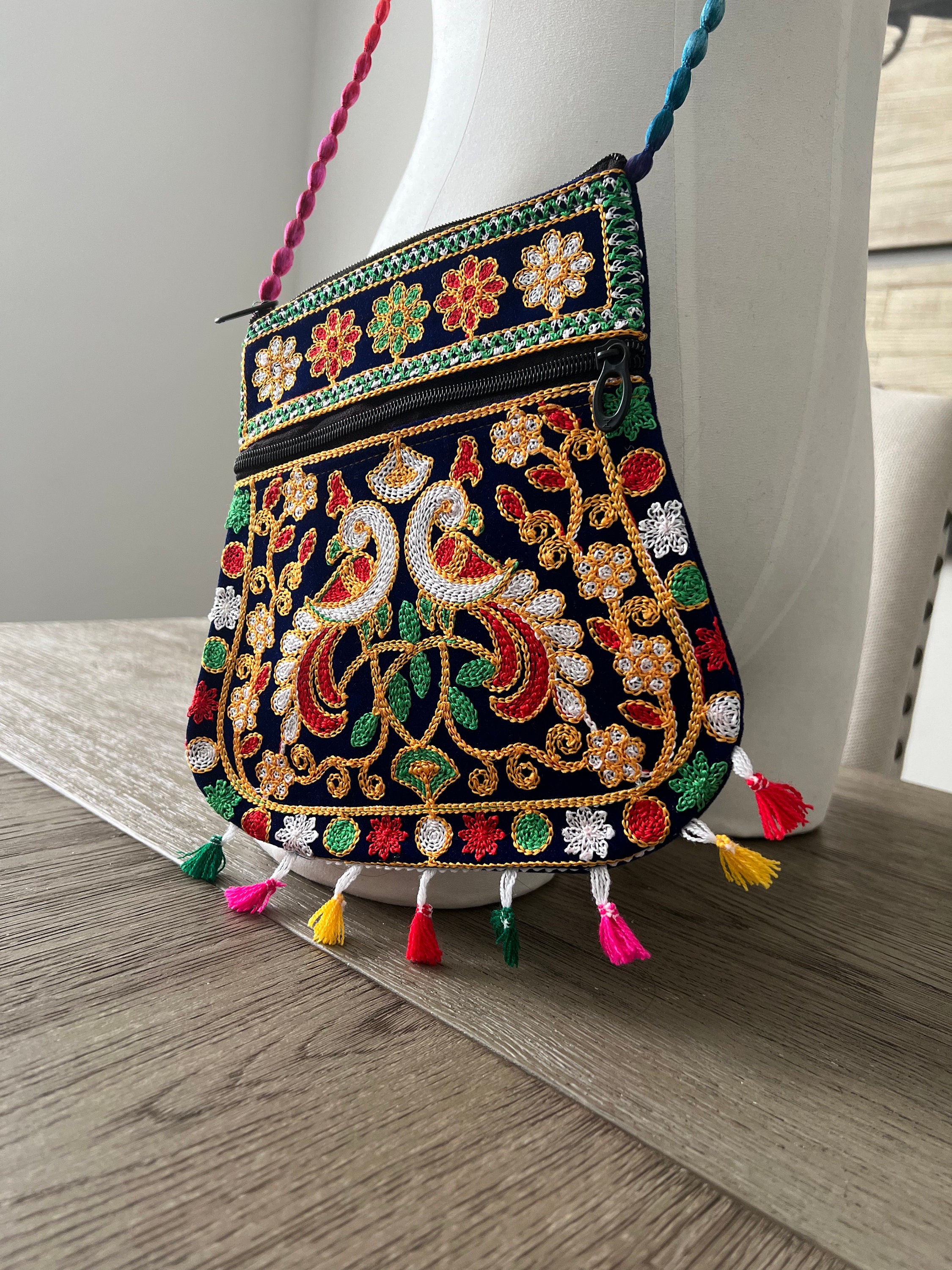 Embroidered Indian Crossbody Bag: Tribal Elephants & Peacocks - Etsy