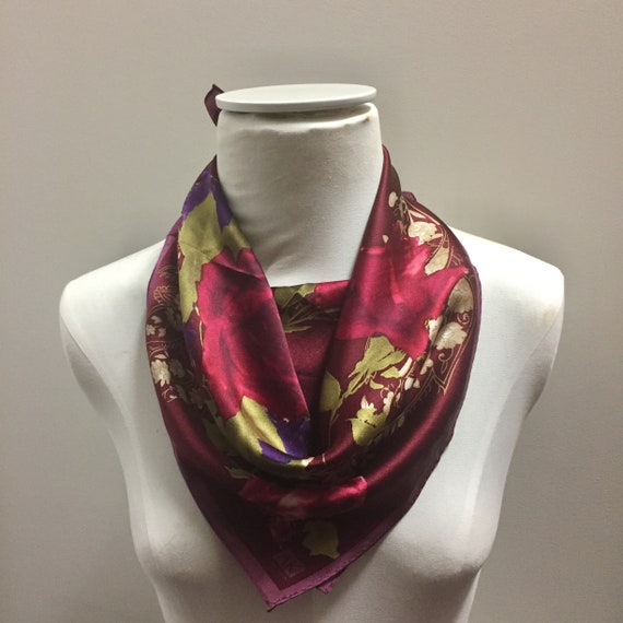 Vintage Anne Klein 100% Silk Scarf Floral Multicol