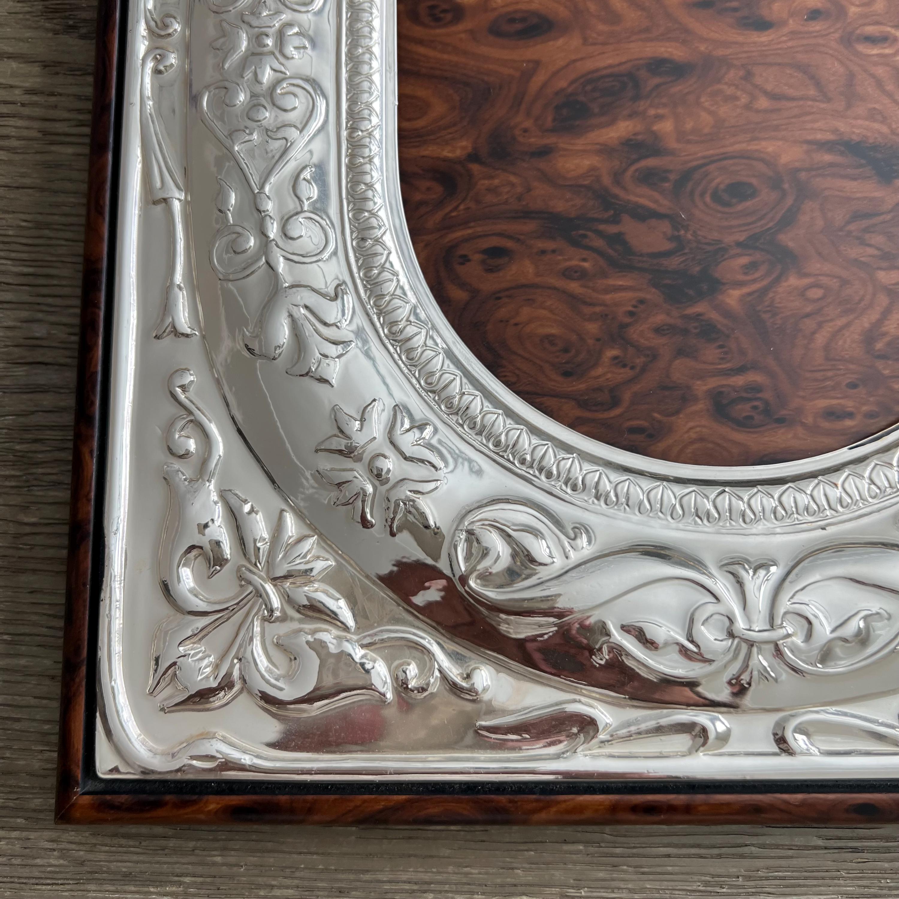 Ornate Italian Sterling Silver Picture Frame: Burlwood Easel