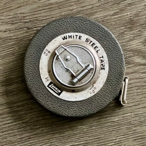 1950s Measuring Tape White Steel Chrome Clad 50 ft Retractable Tape Measure By The Lufkin Rule Co Made in USA