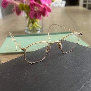 Antique Gold Eyeglasses 12 Carat Gold Filled Over the Ears Arms Antique Bausch & Lomb Wraparound Genuine Gold Eyeglass Frames
