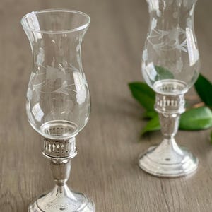 Vintage Towle Sterling Silver Hurricanes Towle Sterling Candle Holders With Glass Hurricane Lamps Sterling Base Etched Glass Globes