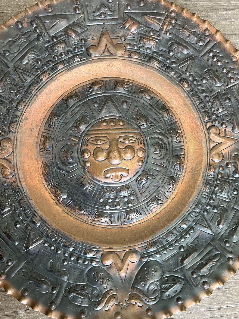 Hand Hammered Copper Aztec Calendar Wall Art - Made in Mexico, 16 Inch ...