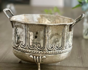 Ornate Silver Footed Bowl Vintage Silver Planter / Trough / Basket With Handles & Claw Feet Jardiniere Planter