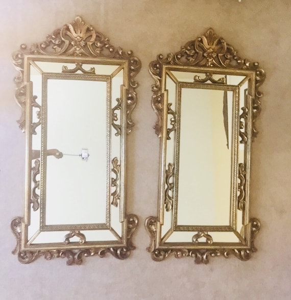 Vintage Gold Framed Mirror Large Rectangular Carved Image 0