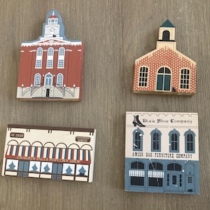 Vintage The Cats Meow Miamisburg Ohio Assortment set of 4 Landmarks Dixie Shoe Signed Painted Shops Businesses Miniature Town Display