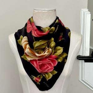 Oscar de la Renta 100% Silk Scarf Floral Multicolored Silk Scarf 20 Inch Brown Floral Square Silk Scarf Printed Tulips Peonies