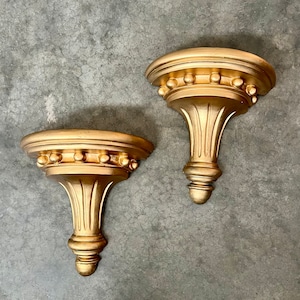 Vintage Gold Gilt Wall Shelves Set of 2 Sculptural Floating Shelves 1960s Display Shelves/Bookends Art Nouveau Hollywood Regency Style