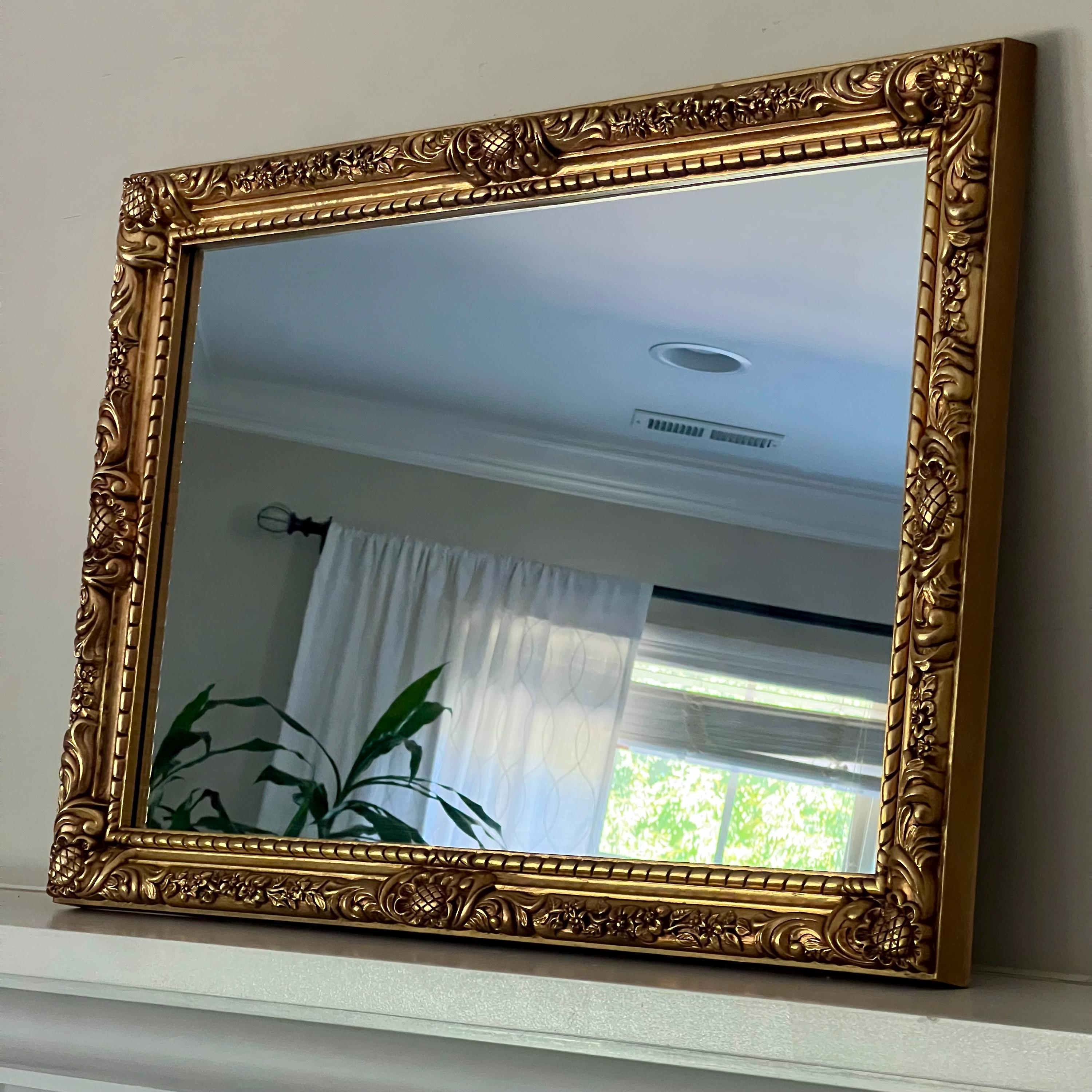 Vintage Gold Gilt 60s Mirror Large 35” X 24” Rectangular Gold Gilt
