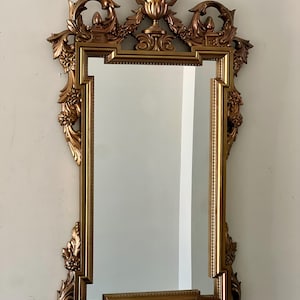 Gold Gilt Mirror Rectangular 46inch Large Gold Gilt Mirror Carved Gold Top Accent Frame Hollywood Regency Style Vintage Gilded Mirror
