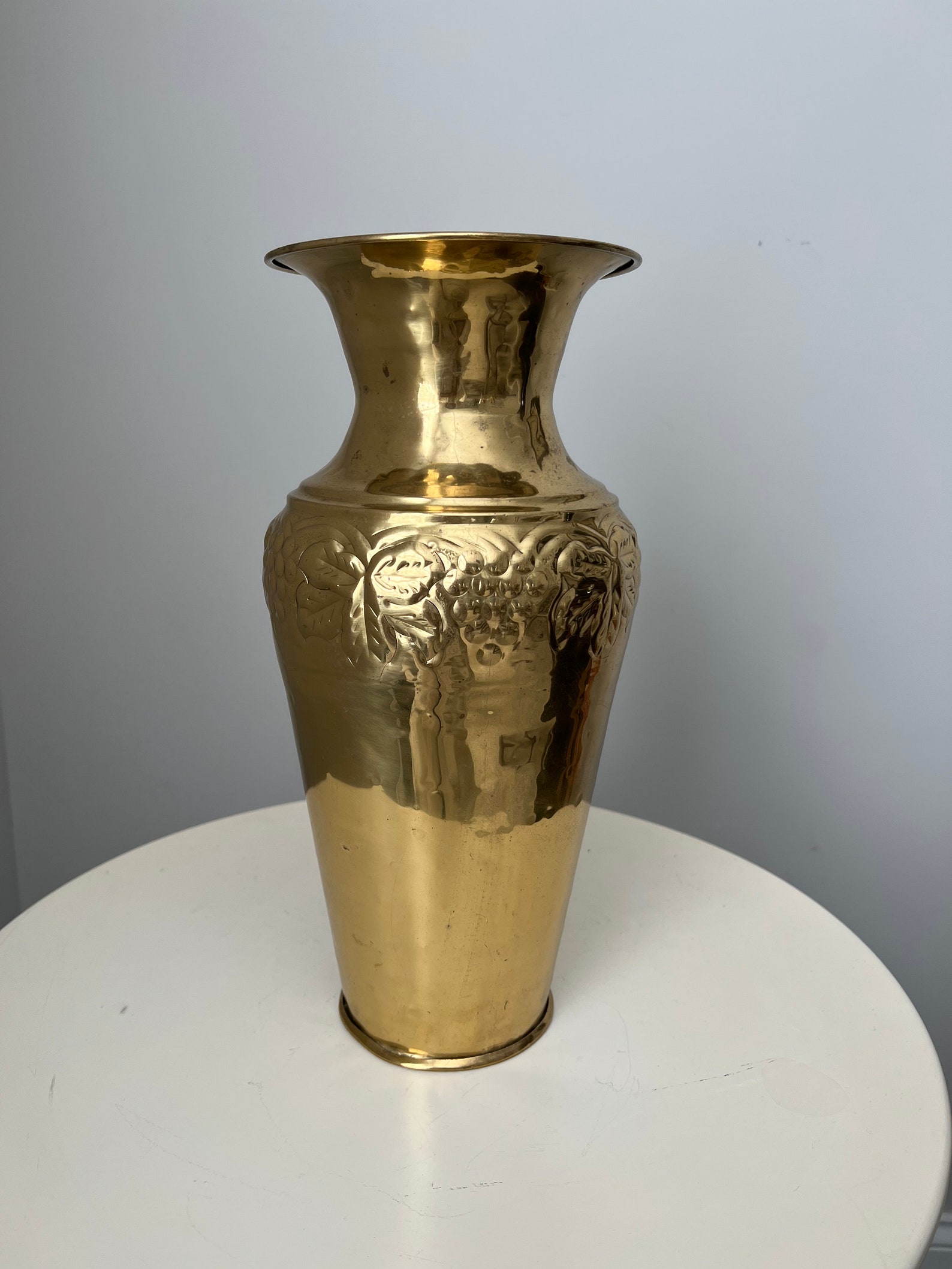 Vintage Large Gold Vase Solid Brass Vase Engraved Embossed Etsy