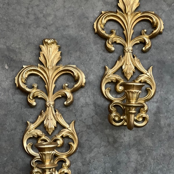 Vintage Gold Gilt Ornate Wall Sconces Single Candle Holder Wall Scones Set Art Nouveau Hollywood Regency Style Gilded Home Decor Burwood Co