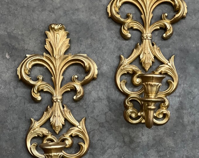 Gilded Home Decor Accents Reference: Vintage Gold Gilt Ornate Wall Sconces Single Candle Holder Wall