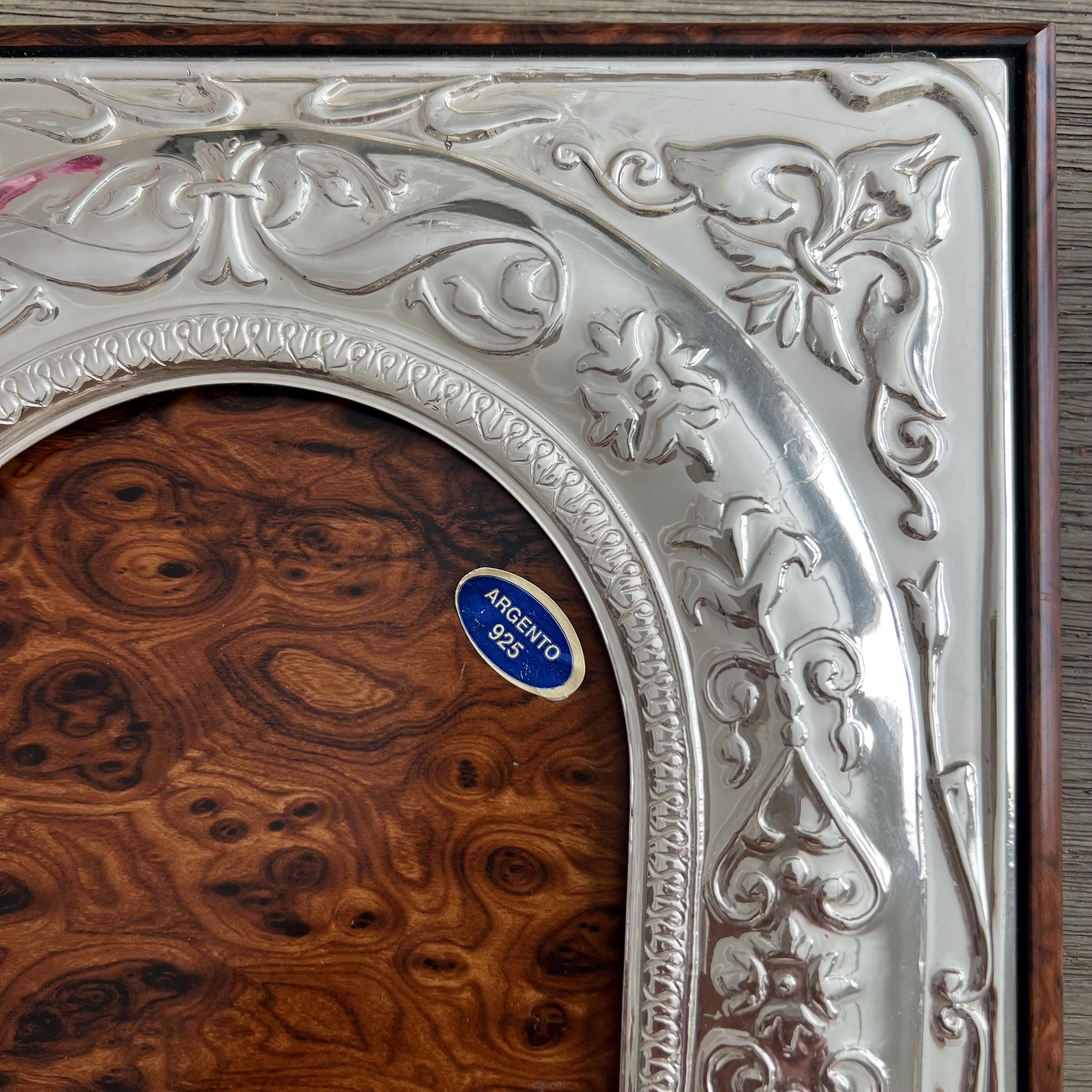 Ornate Italian Sterling Silver Picture Frame: Burlwood Easel
