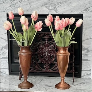 Vintage Large 20 Inch Tall Solid Copper Vases Set of 2 Identical Vintage Solid Copper Vase Urn Pair