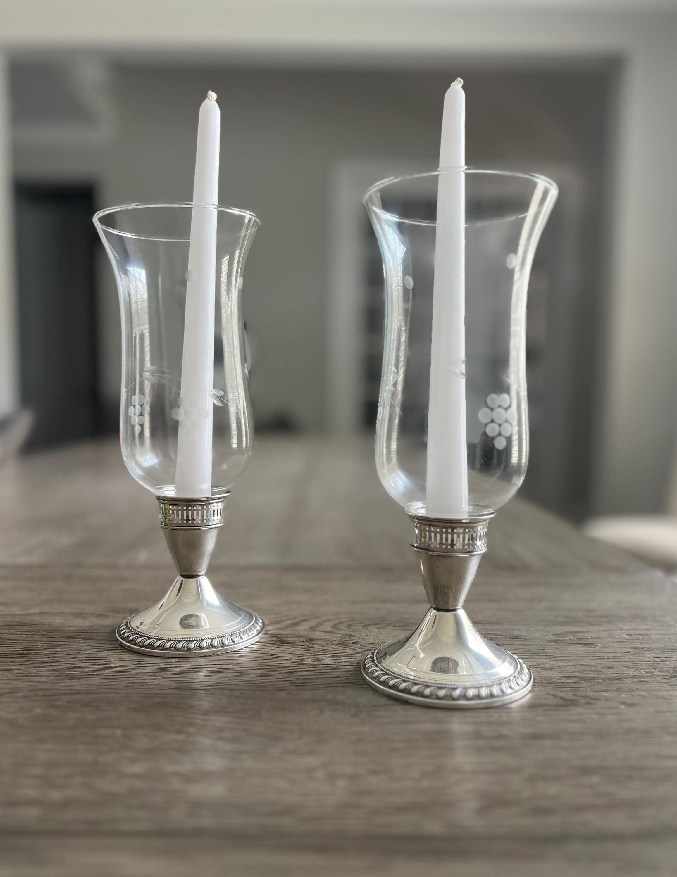 Vintage Sterling Silver Duchin Hurricane Candle Holders With