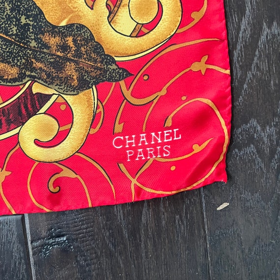 Chanel Sunflower Silk Scarf Red Gold Brown Printe… - image 6