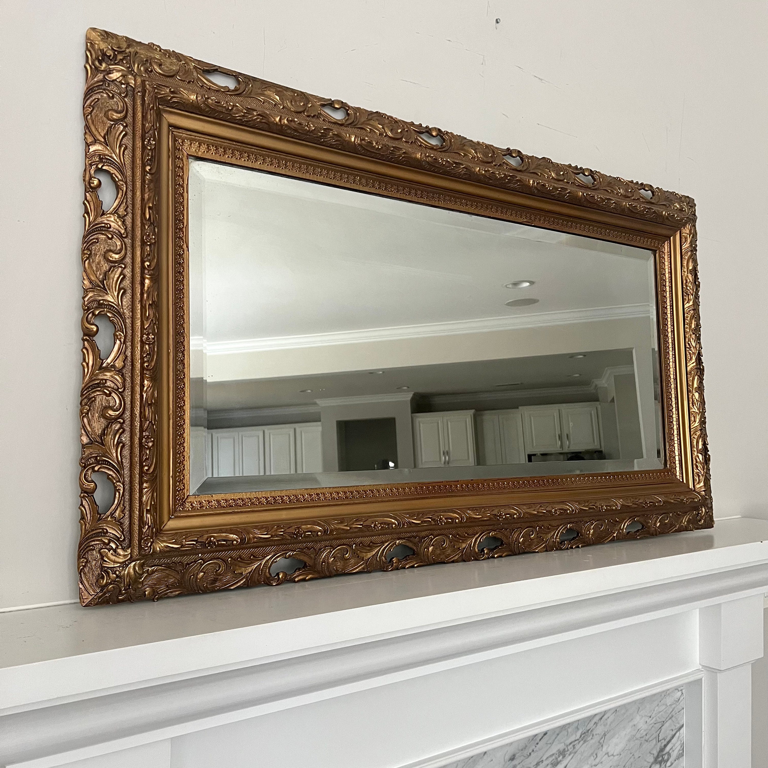 Vintage Molded Plastic Mirror // Ornate Gold Scroll Plastic Framed